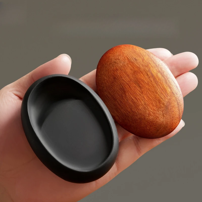 Mini Calligraphy Inkstone with Lid She Ink Stone Original Rock for Chinese Brush Writing Use Home School Art Practice Ink Pad