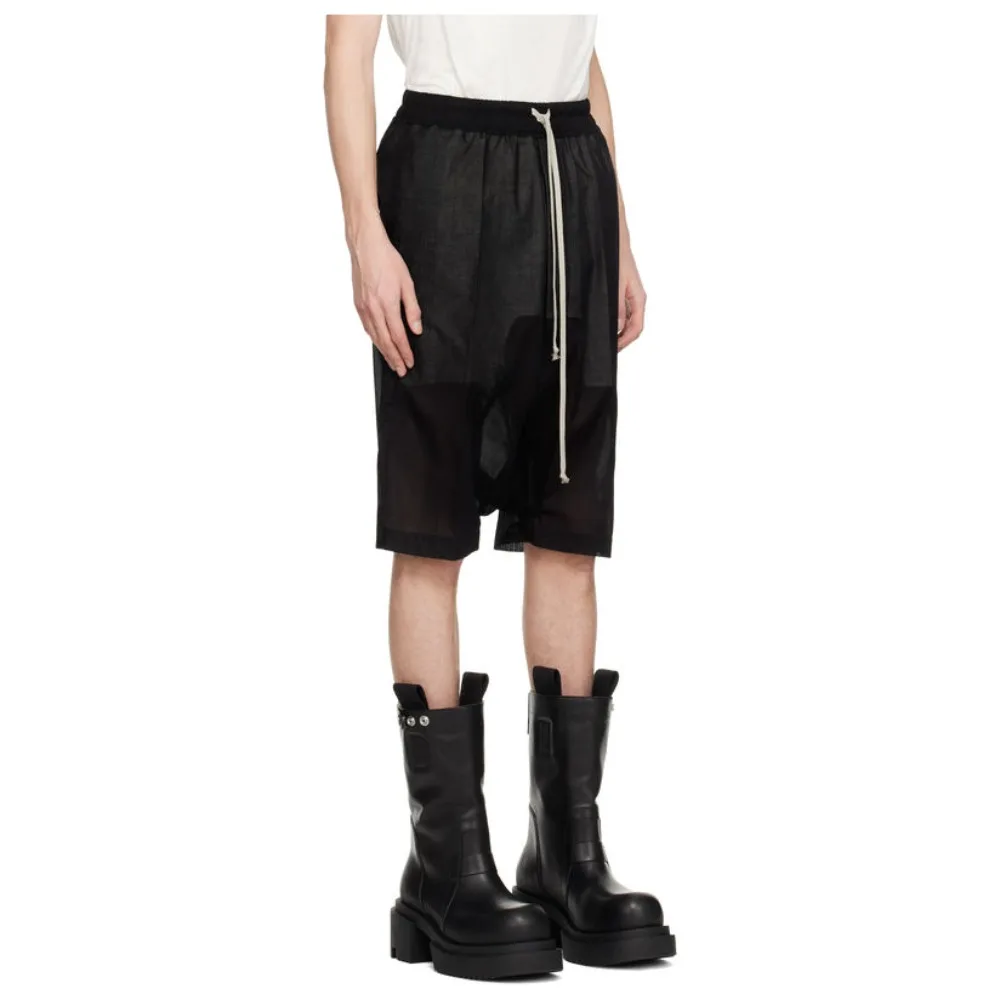 High Street RO black Shorts Men's New Summer Fashion Double-layer Yarn Breathable Thin Casual Straight Leg Five Quarter Pants