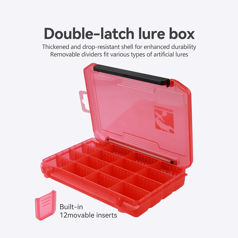 Kingdom Double-latch Lure Box 20.5X15X3.4CM Double Buckle Movable Insert Fishing Lure Storage Case Portable Accessories Box