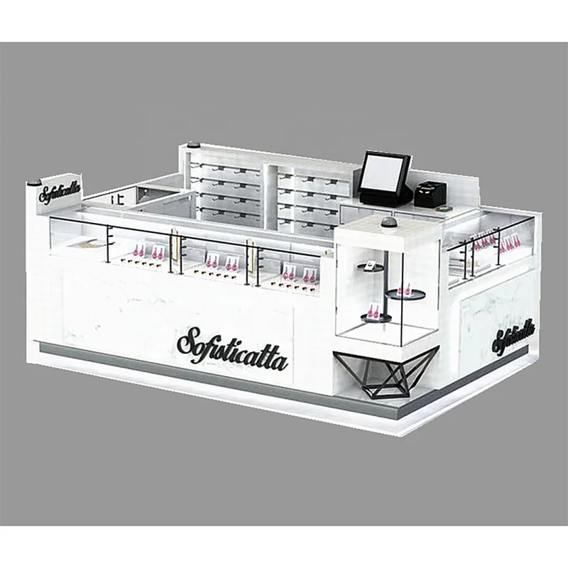 （customized）Perfume Showcase Cosmetics Display Cabinet Glass Mall Kiosk Display Jewelry Kiosk Booth in Mall
