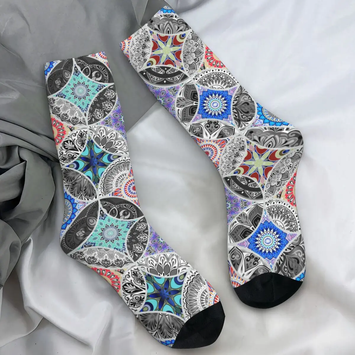 

Взрослые мужские носки, красочные цветочные мандалы, чулки в стиле бохо, шикарный стиль, осенние удобные носки, антибактериальные носки с узором
