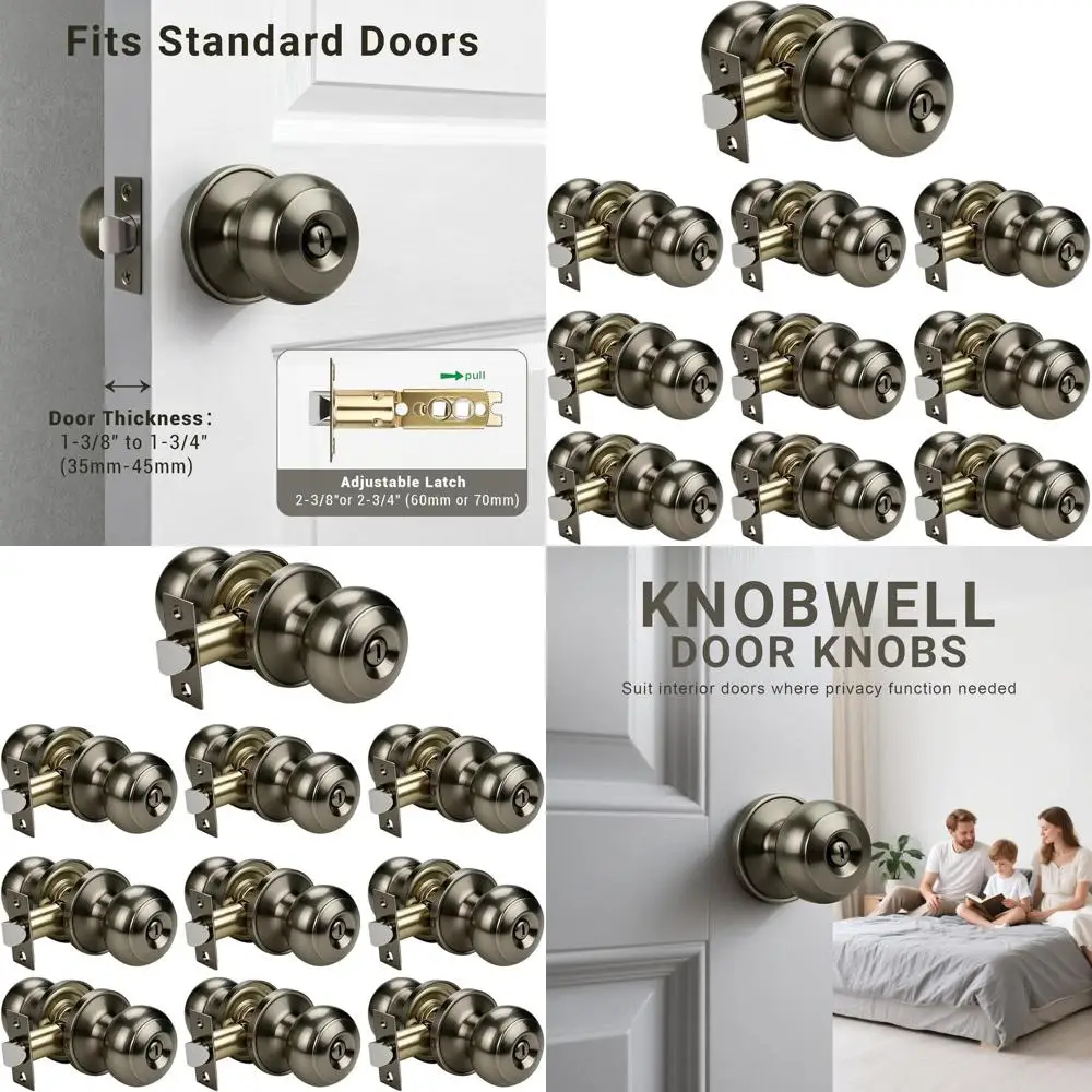 

10-Pack Keyless Privacy Door Knobs with Lock, Antique Brass Finish, Suitable for Indoor Bathroom or Bedroom Doors