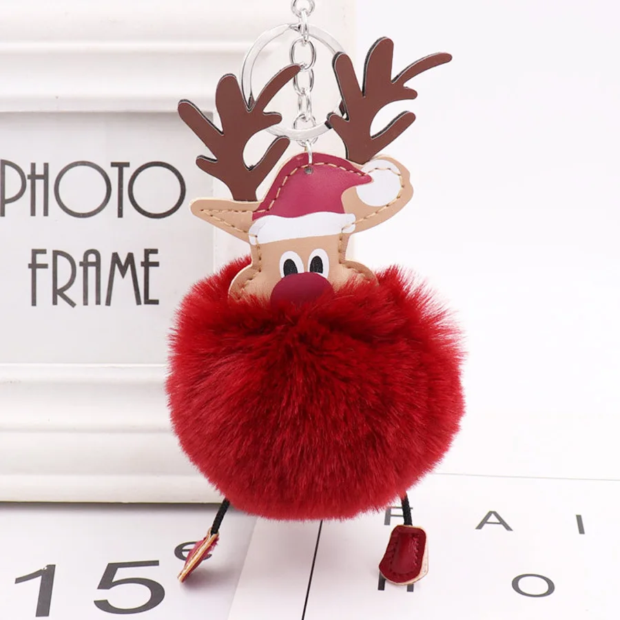 Winter Christmas Deer Hairball Keychain Cute Christmas Deer Plush Bag Pendant Manufacturer Wholesale