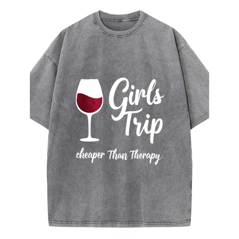تي شيرت رجالي مغسول رمادي داكن كأس للنبيذ رحلة بنات أرخص من العلاج مطبوع جودة عالية 100% قطن 230 جرام #2