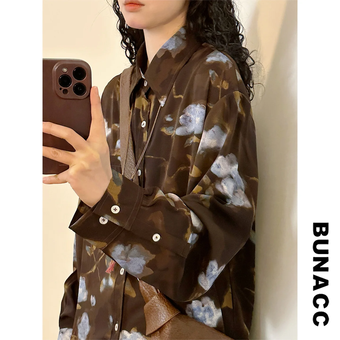 

Spring American Retro Floral Print Long Sve Collar Loose Trendy Top for Men And Women Casual Comfortable irt