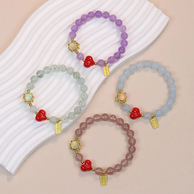 Strawberry Quartz Half Dream Bracelet Peach Glaze New Chinese Style Fortune Bead Premium Jewelry Gifts