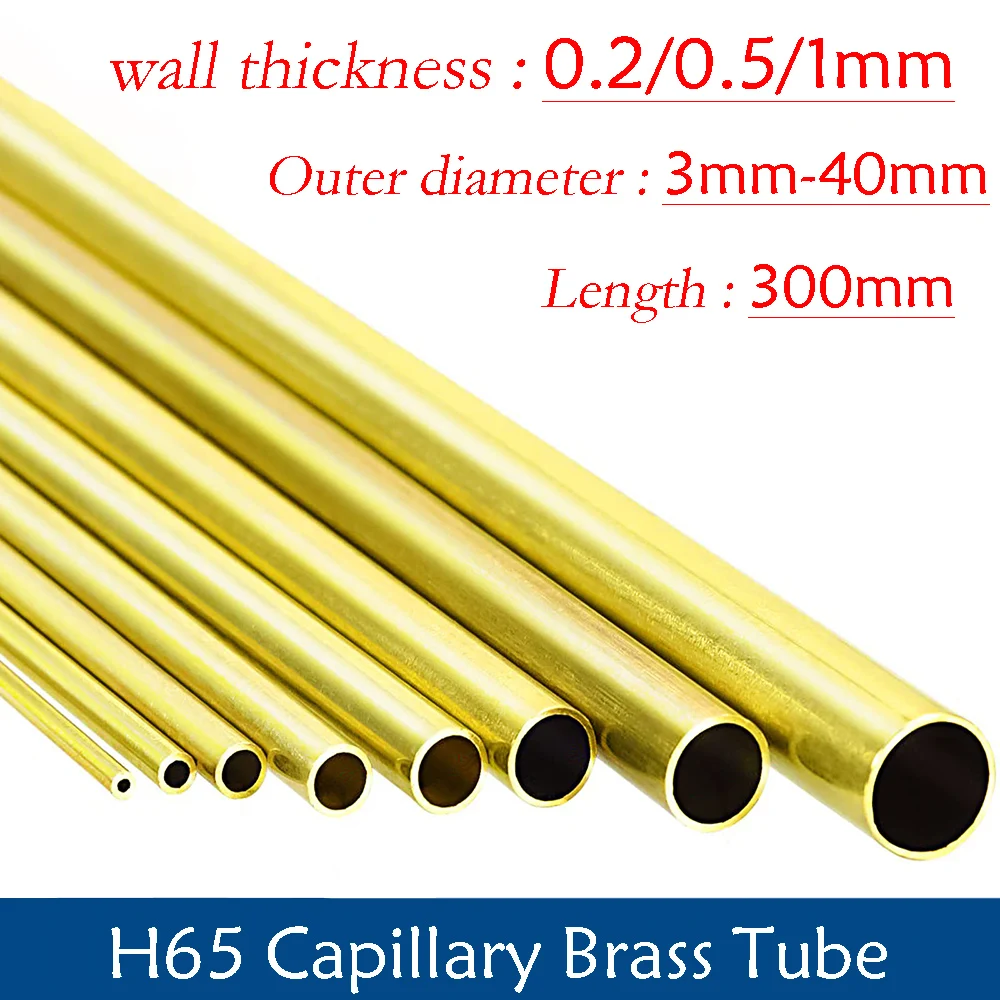 1 Pcs H65 Brass Tube OD 3mm-40mm Wall Thickness 0.2-1mm Length 300mm Seamless Round Pipe Tubing Straight Tubing Tube Thin-walled