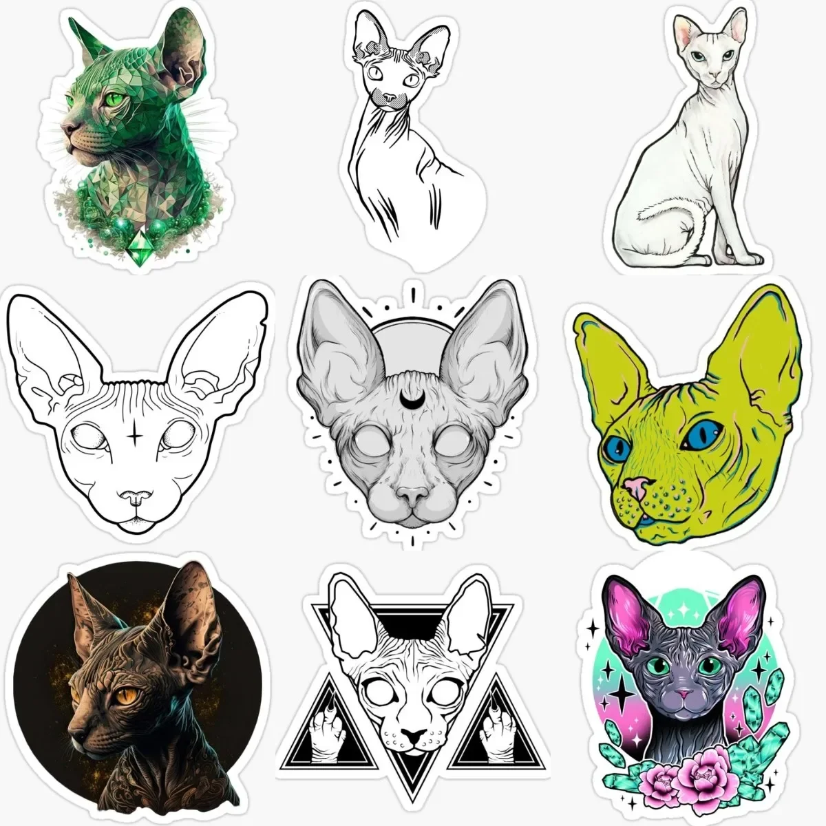 

Sphynx Cat Head Creative PVC Stickers Accessories for Decorate Car Van Wall Fridge Table Bicycle Door Off-road Truck Window