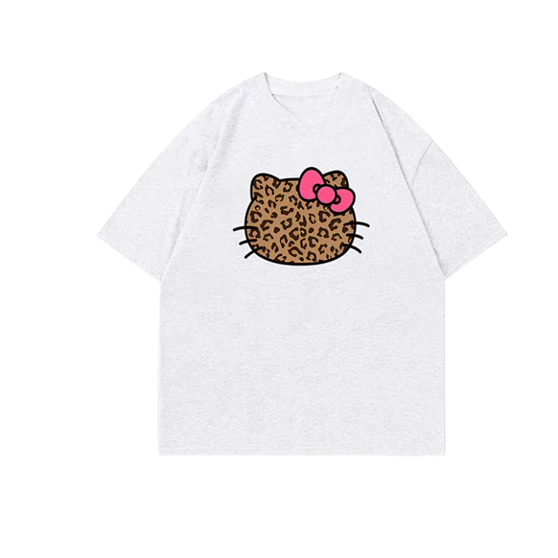 

Leopard Print HelloKitty Cotton Printed T-shirt Women's Summer Men's and Women's Same High-quality Short-sleeved Top