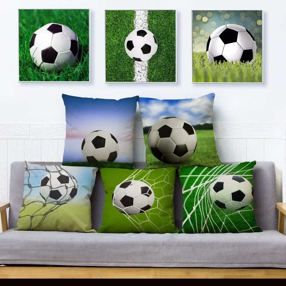 

Cartoon Football Print Pillowcase Square Cushion Cover Peach Skin Sofa Home Decor