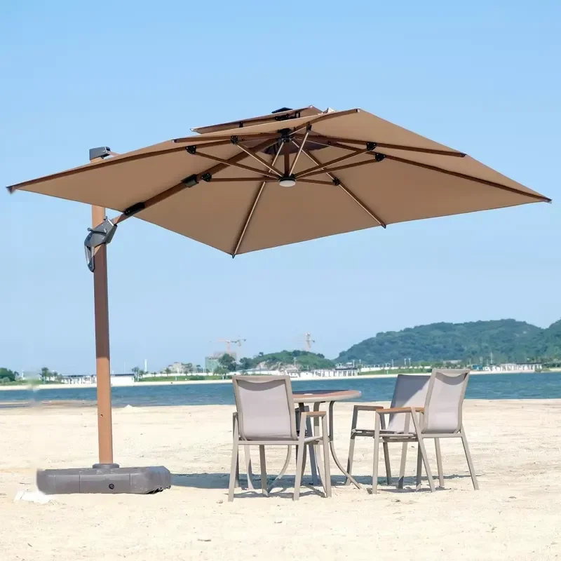 Modern Aluminum Frame Polyester Parasol Windproof Waterproof Eco-Friendly Large Size Outdoor Parasol Restaurant Beach Terrace