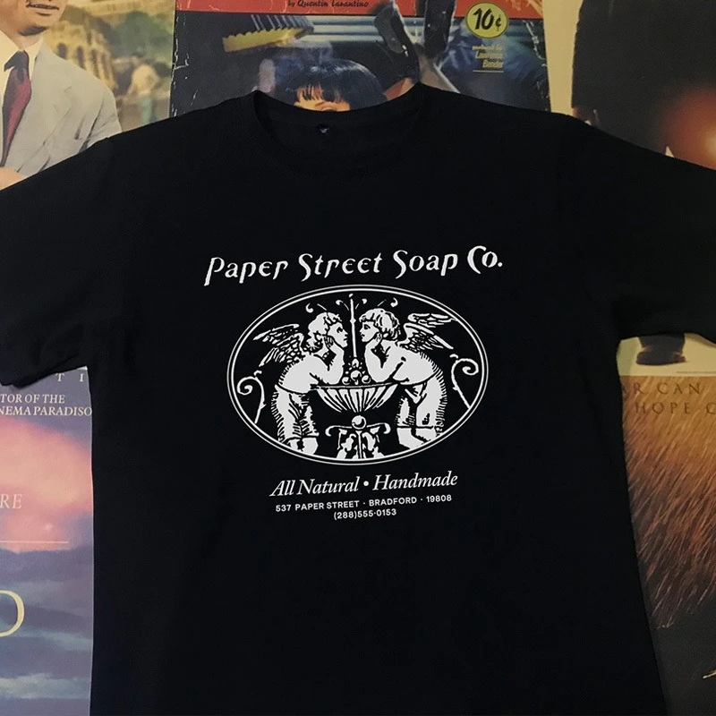 تي شيرت Fight Club Soap Company بأكمام قصيرة للرجال Brad Pitt فضفاض من القطن الخالص للمسلسل التلفزيوني الأمريكي