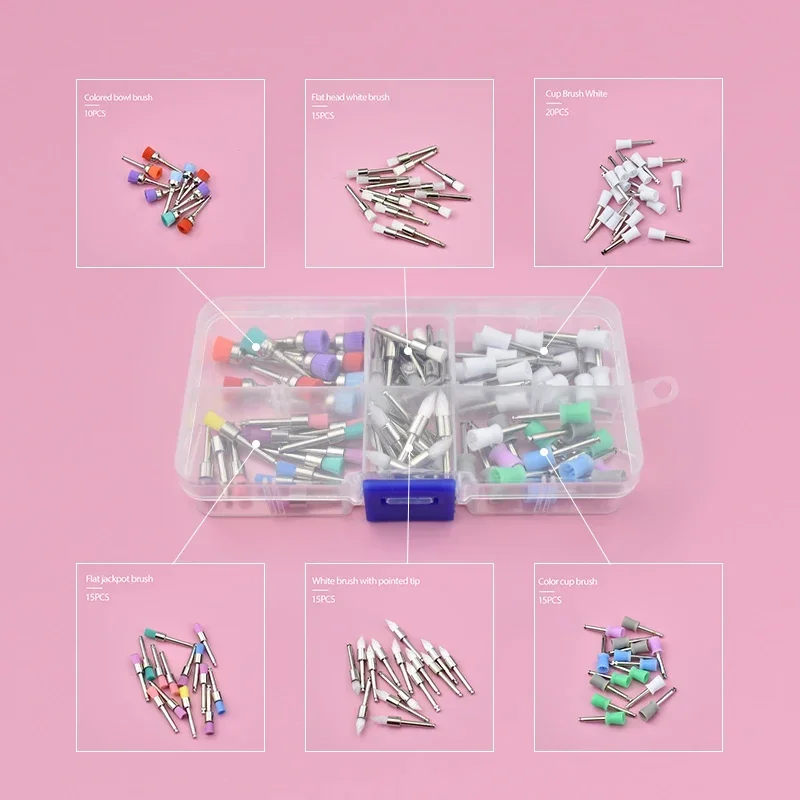 90Pcs Dental Polishing Brush Set Disposable Dental Head Prophy Cup Care Brush Nylon Colorful Nylon Bristles Brush Gifts