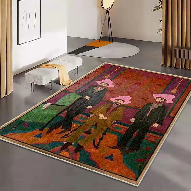 Retro Creative Arts Rugs Living Room Decoration Bedroom Flannel Soft Floor Mats Large Area Customizable Washable Carpet Lounge