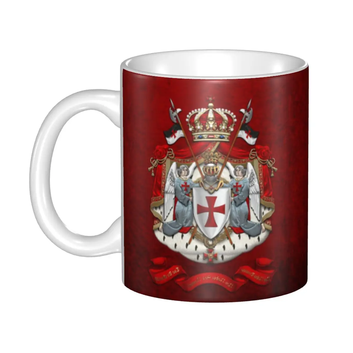 

Customized Knights Templar Flag With Coat Of Arms Coffee Mugs DIY Medieval Warrior Cross Ceramic Tea Milk Cup