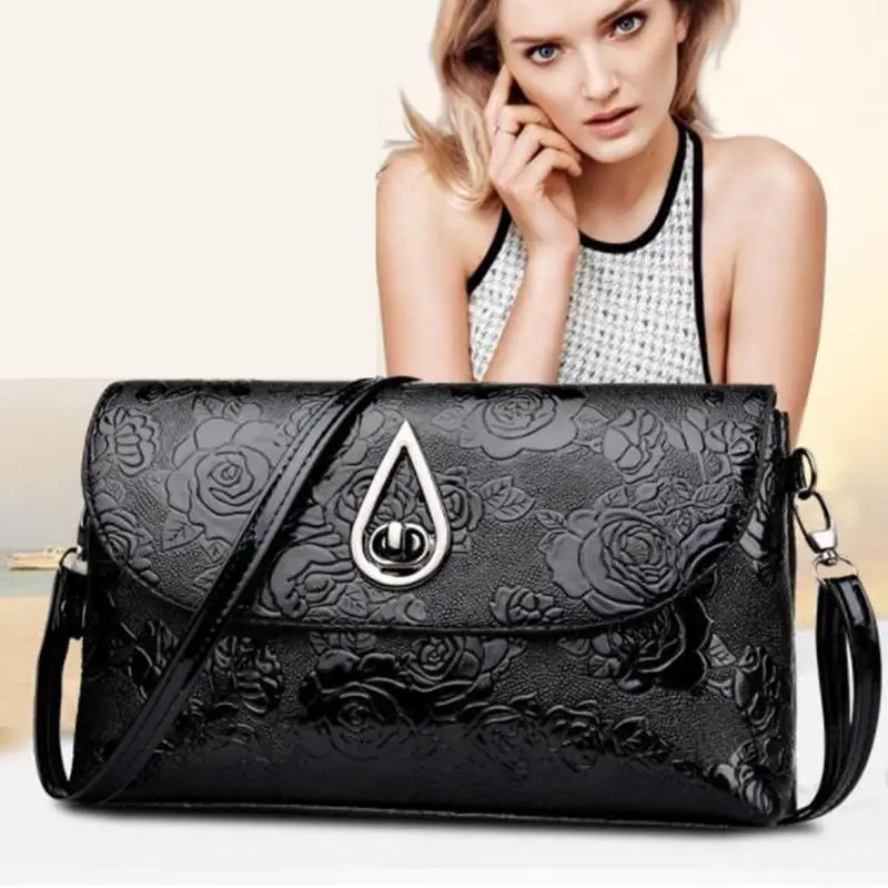 Lady Evening Party Clutch Rose Flower Embossed Sling Bags Elegant Mother Shoulder Purse Flap Crossbody Bag