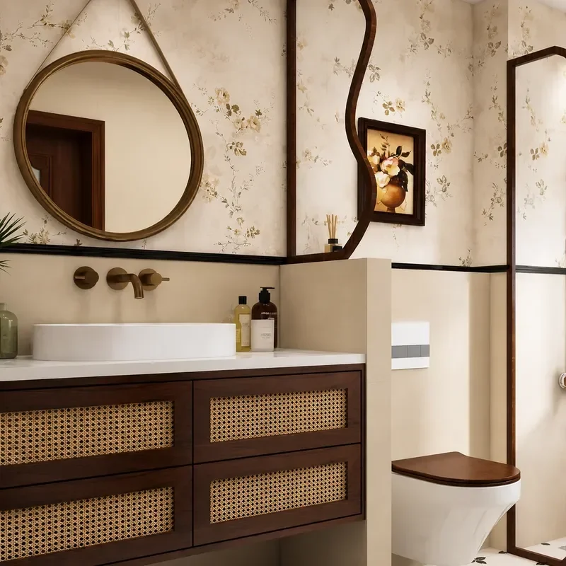 Japanese Wabi Sabi Style Rattan Bathroom Cabinet with Rock Slab Washbasin Log Wind Vanity Unit Washstand Combo