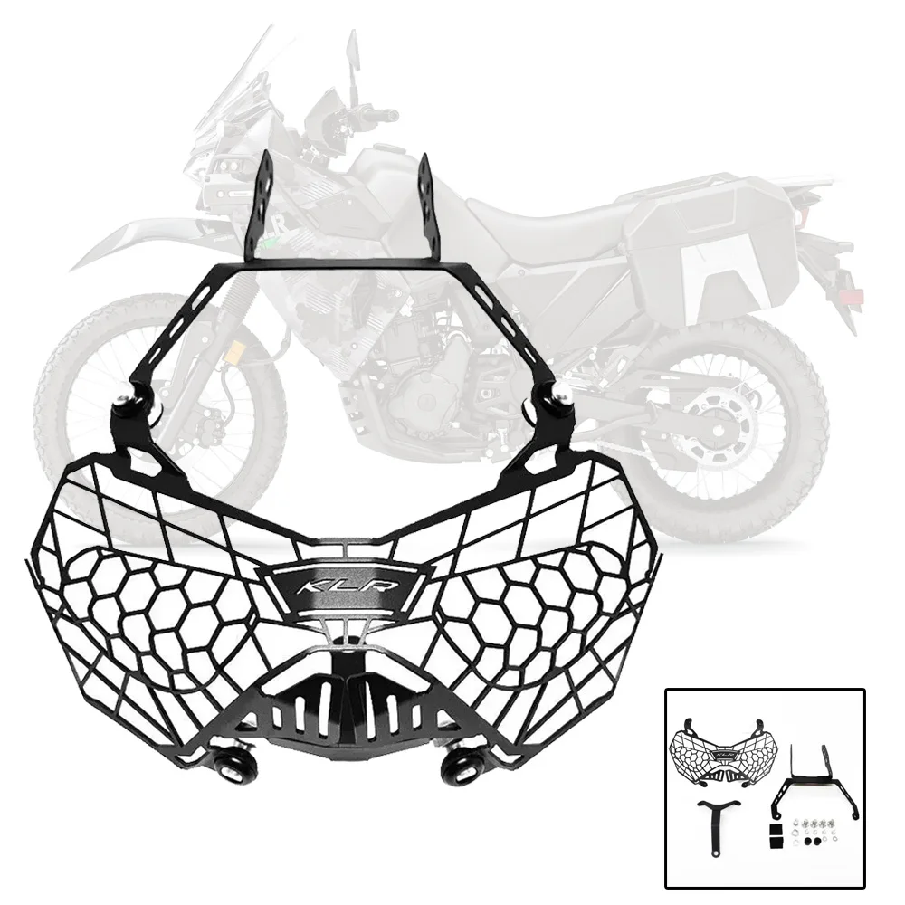

KLR Logo мотоциклетная черная алюминиевая фара, гриль, декоративная защитная крышка, совместимая с KAWASAKI KLR650 KLR 650 2021 2022 2023