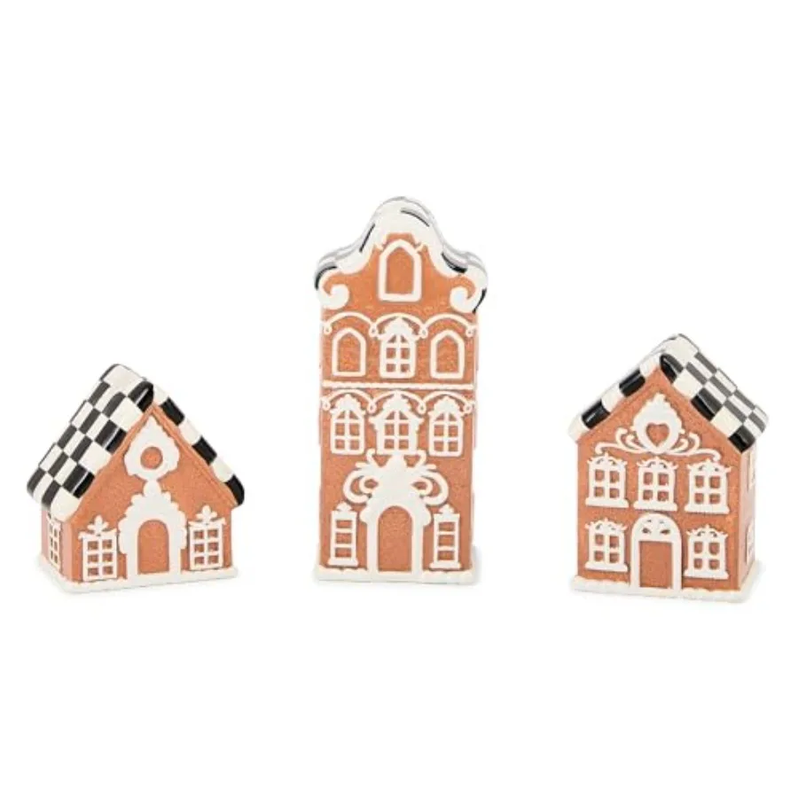 

Set of 3 Candle Holders Decorative Ceramic Candle Holders for Christmas Decor Gingerbread Village