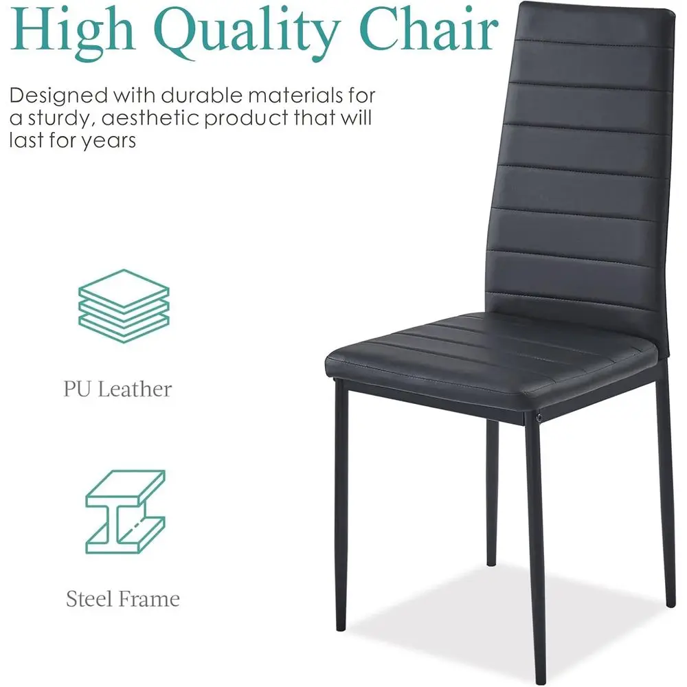 Ensemble de table à manger rectangulaire à 4 places avec dessus en verre et chaises en simili cuir pour la cuisine de la maison