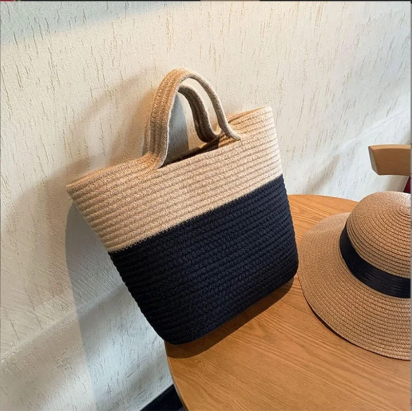 ISKYBOB Weave Tote Bags Large Shopping Bags Female Bohemian Shoulder Bags for Women 2023 Summer Beach Straw Handbags Casual Lady