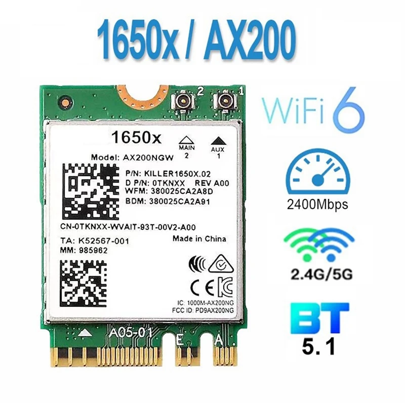 GO-For 1650X Wifi カード + アンテナ AX200 AX200NGW 3000Mbps 2.4G 5G Wifi 6 + BT 5.1 ギガビットワイヤレスネットワークカード Win11 用