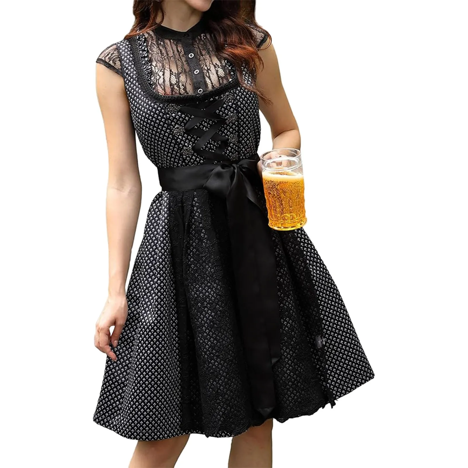 

Elegant Solid Beer Dress Short Sleeve Bow Tie Dress Vintage Sexy Rock Style Retro Party Dress Long Gown Elegant Midi Dress