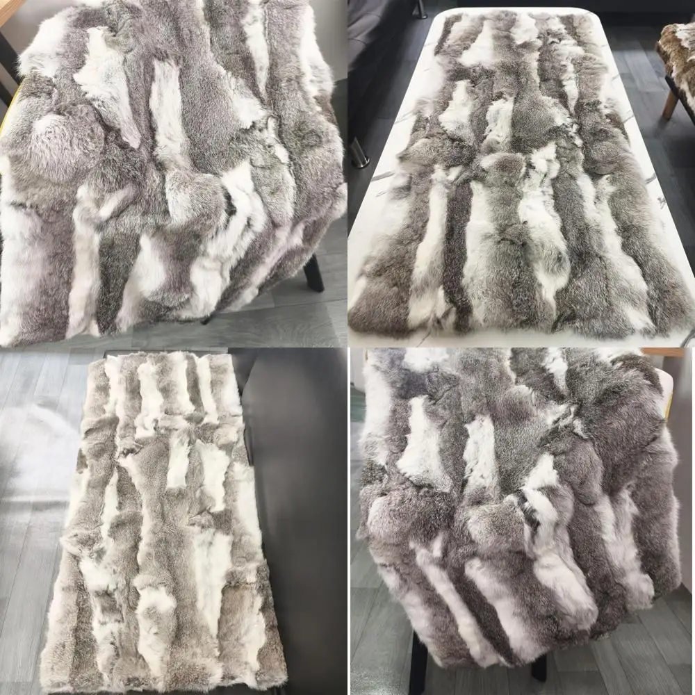 

Grey Plush Rabbit Fur Sofa Throw Blanket, 43x22, with Microsuede Backing