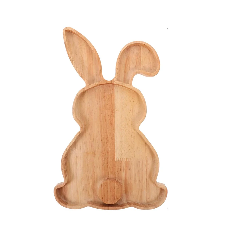 

Wooden Easter Bunny Shaped Serving Tray Adorable Plate for Food Snacks Desserts - Home Kitchen Decor and Dining Accessory