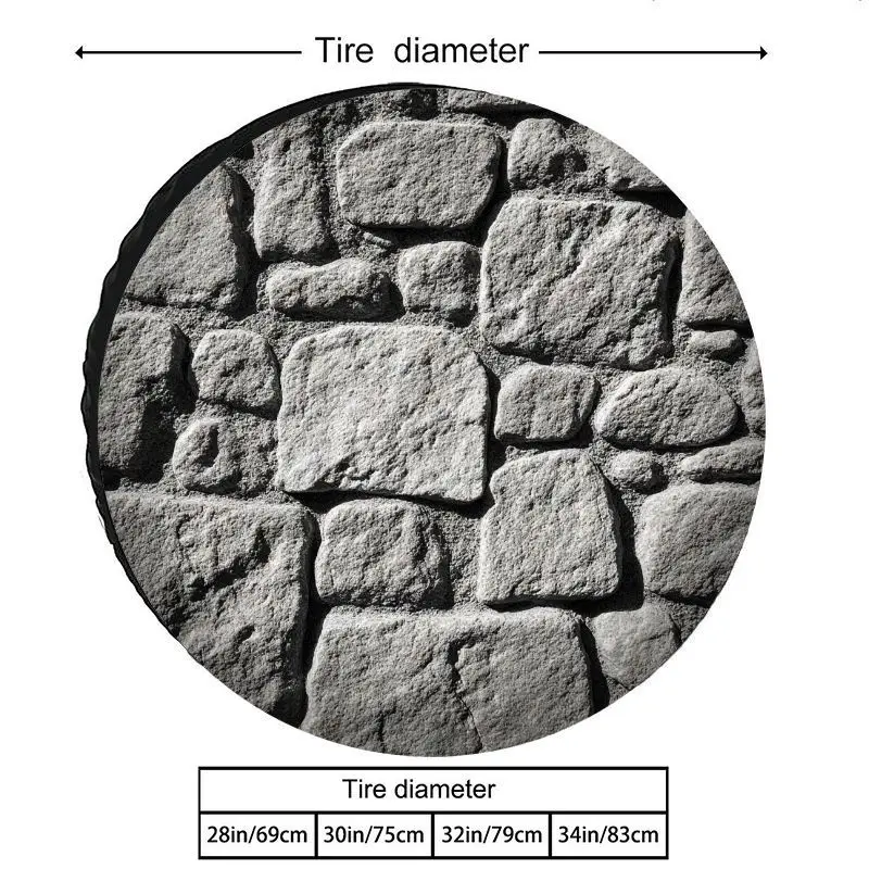 Realistic Stone Wall Pattern Spare Tire Cover Durable Polyester Sunproof Outdoor Wheel Protector