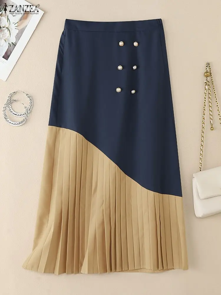 2025年 ザンゼア 秋 エレガント ハイウエスト オフィススカート レディース おしゃれ パッチワーク ファルダス サイヤ プリーツスカート Aライン パーティー サマードレス ローブ