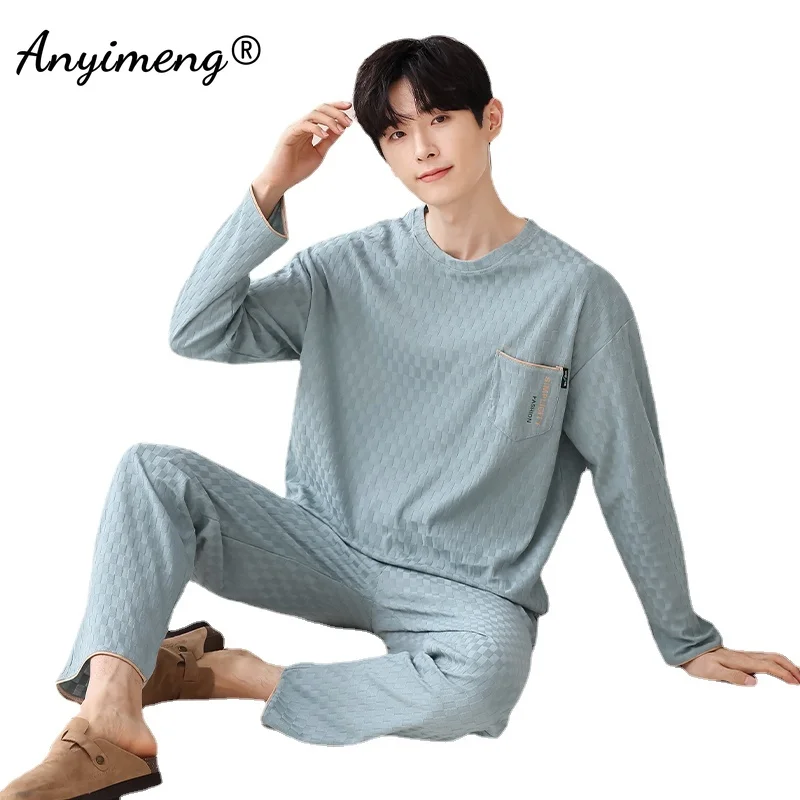 

L-4XL Men's Pajamas Set Autumn Winter Pajama HQ Cotton Leisure Sleepwear for Men Long Sleeve Pijamas Elegant Male Pyjamas