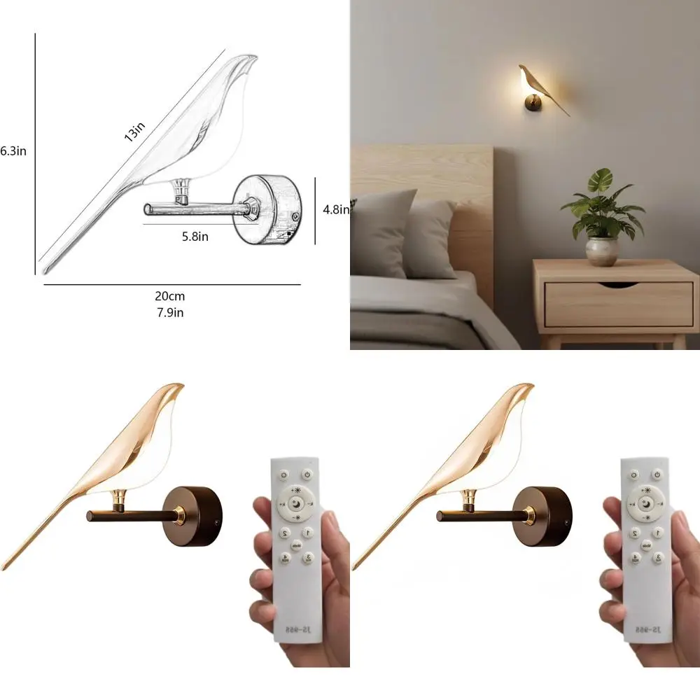 

Golden Rotating Bird-Shaped LED Wall Light Fixture for Bedroom and Living Room | Single-Head Avian Lamp