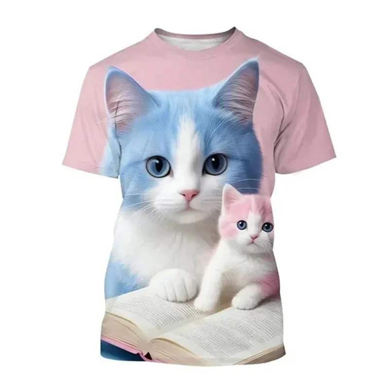 Fashion Cat 3D Printed T Shirt Cute Animal Pet Cats Graphic T-shirt For Men Women Round Neck Short-sleeved Tees Casual Tops