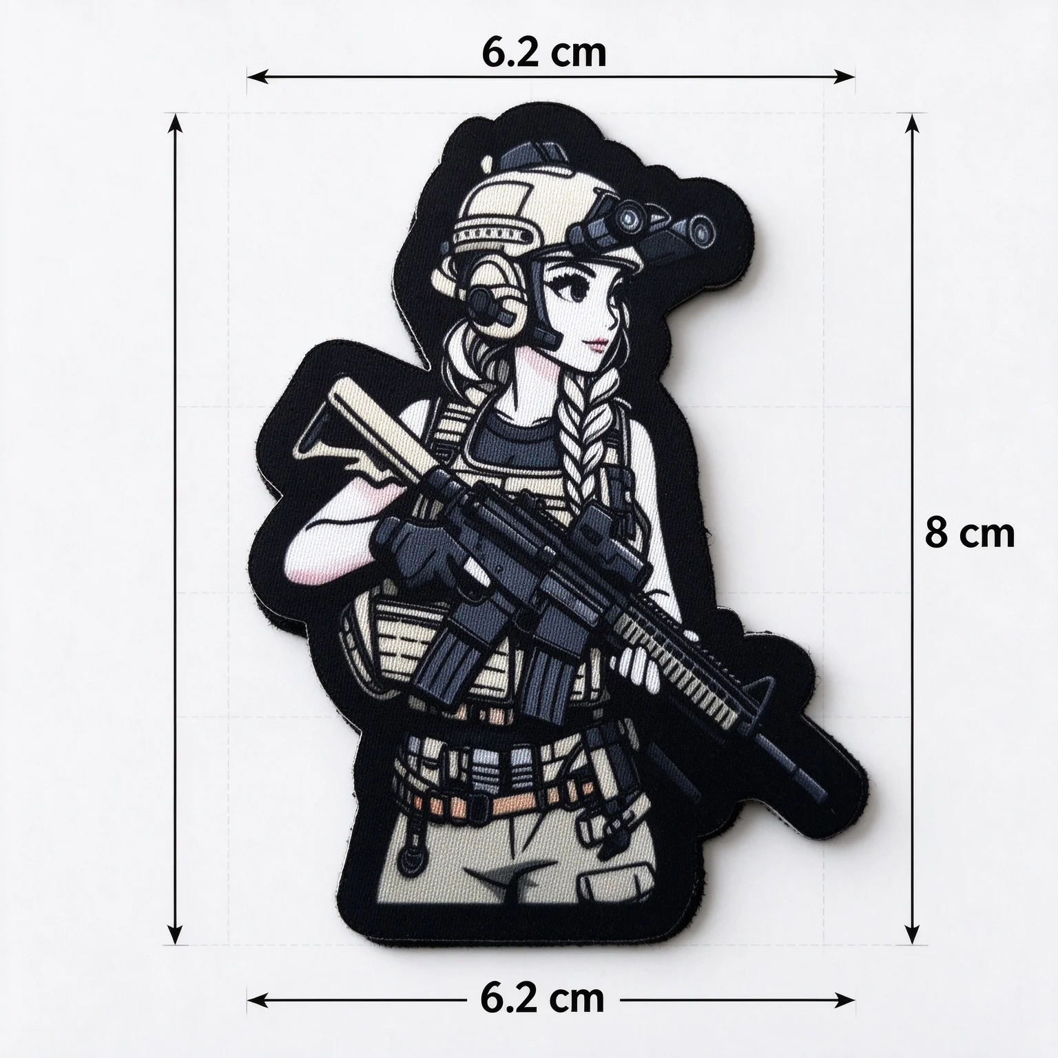 Braided Hair Tactical Hook and Loop Morale Badge Anime Girl With Rifle Printed Patch for Backpack Jacket Hat Clothing