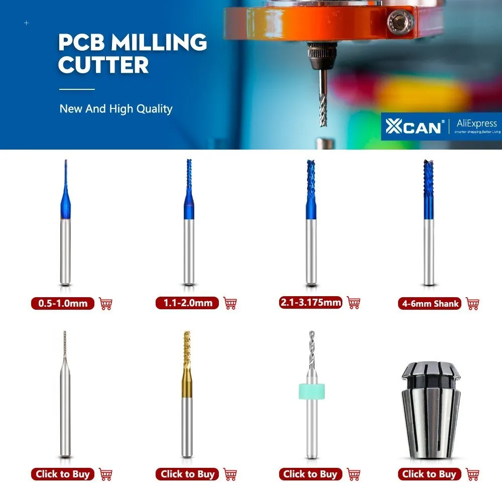 XCAN Hartmetall-Maisfräser 1 Stück 0,5-3,175 mm Schaft PCB-Fräser Nano-Blau Beschichteter PCB-Endfräser CNC-Schneidwerkzeuge – Detail 1
