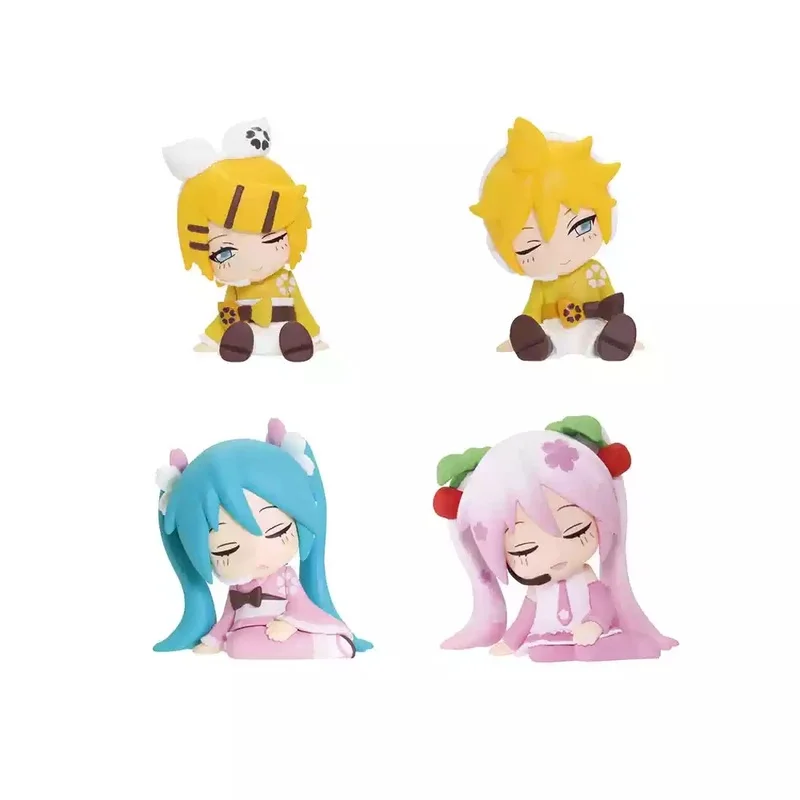 Genuine Hatsune Miku Gashapon Toys Shoulder On Shoulder Series 3 Kimono Sakura Hatsune Miku Kagamine Rin Len Mini Pvc Model Gift