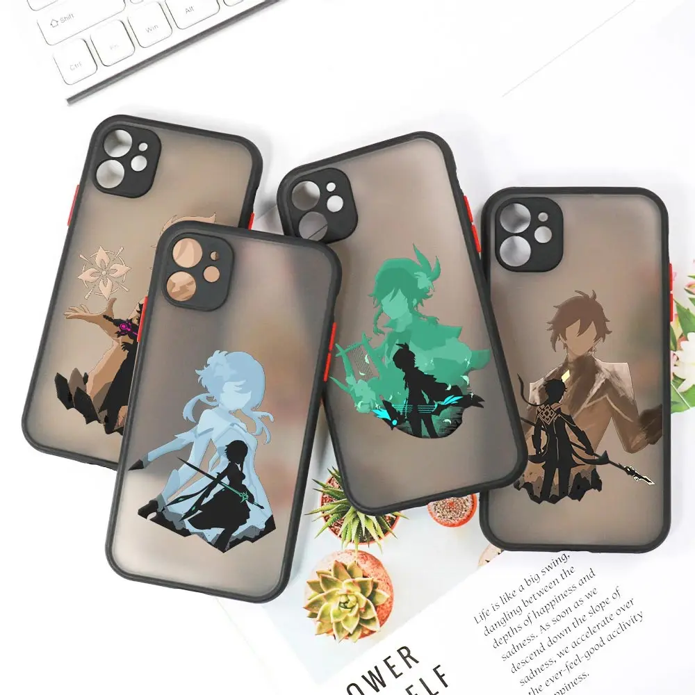 Luxury Genshin Impact Armor Matte Apple Case For iPhone 13 14 12 11 Pro Max XR XS 7 8 Plus Mini Clear Funda Cover Faceless Anime