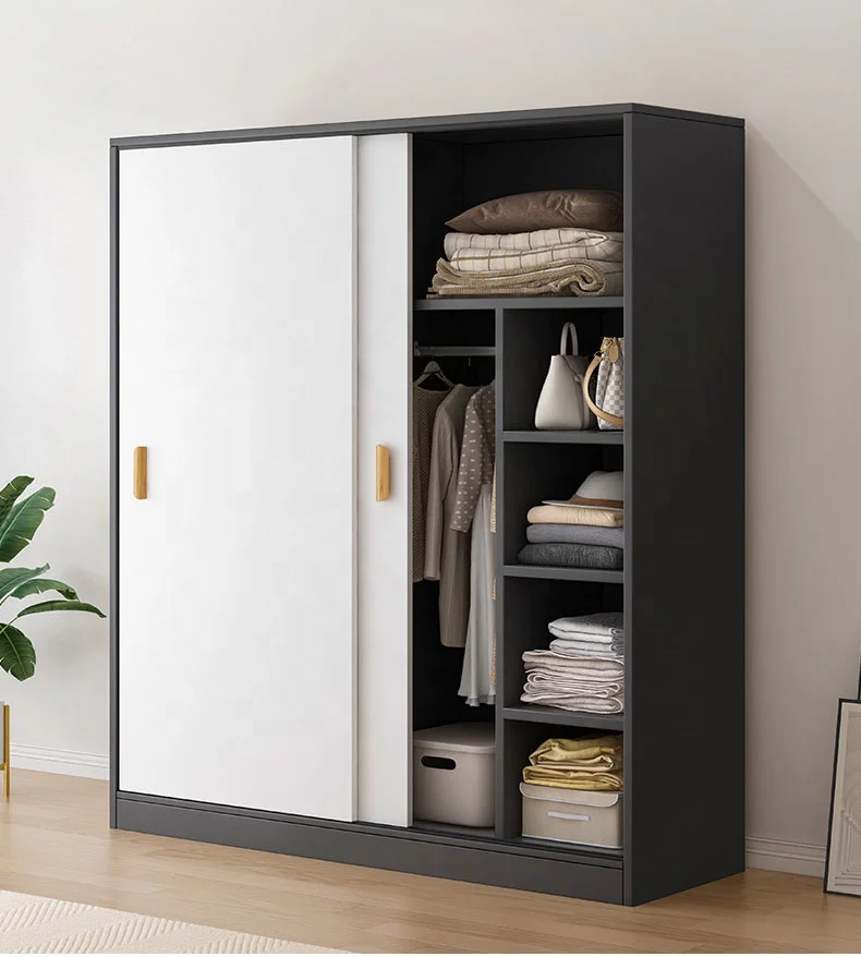 Sliding door closet small household bedroom clothes storage cabinet for rent room wardrobe