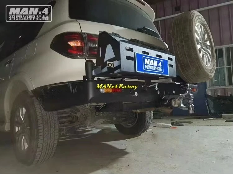 4X4 Off-Road Heavy Duty Steel Rear Bumper with LED Lights for Nissan Patrol Y62 Armada 2010-2026