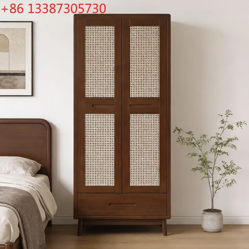 Pre-fashioned wardrobe finished home bedroom rattan double cabinet door storage cabinet