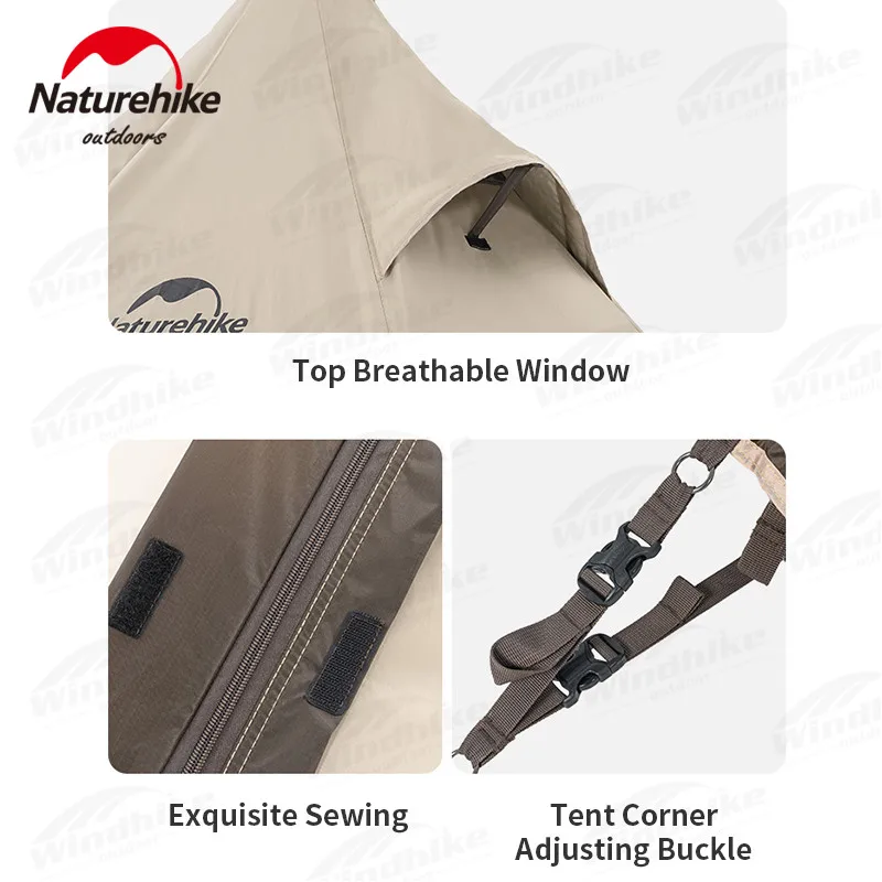 Naturehike Pyramid Tourist Tent 3-4 People Fishing Tent 150D Oxford Cloth Outdoor Camping Waterproof Indian Tent with Snow Skirt