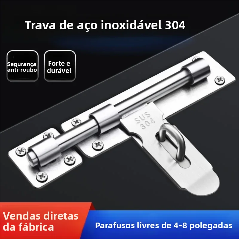 Trava de parafuso montada em superfície de aço inoxidável 304 - tamanho grande, fechadura sem broca para portas de segurança e portas de madeira - compatível com cadeado