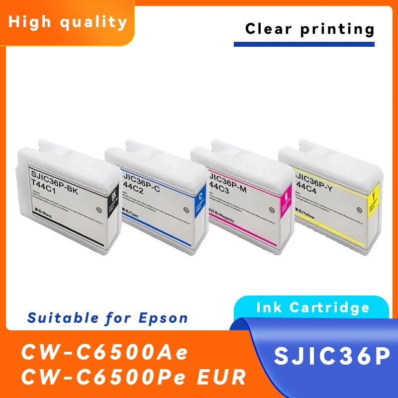 T44C1 T44C2 T44C3 T44C4 Pigment Ink Cartridge for Epson SJIC36P CW-C6000/6500/6500AE/6500PE Label Printer, Compatible with Epson