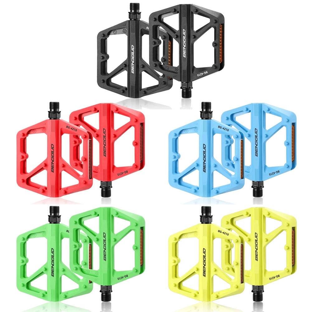AliExpress Double DU Bearing Nylon Bicycle Pedals with Reflector Bicycle Platform Pedals Anti-Slip Cycling Safety Pedals Bike Accessories