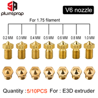 5 or 10PCS E3DV6 Threaded Nozzle Brass 0.2 0.3 0.4 0.5 0.6 0.8 1.0mm for Extruder V5 V6 Anycubic i3 Mega Chiron Kobra Hotend