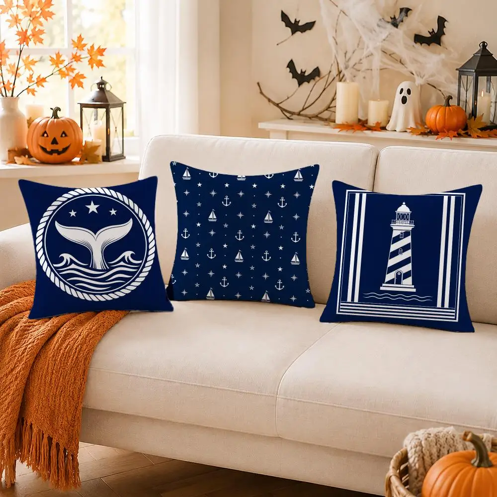 Home decor compass anchor pillow cover blue mediterranean cushion gift sofa office accessory ornament 45x45cm Cushion Cover