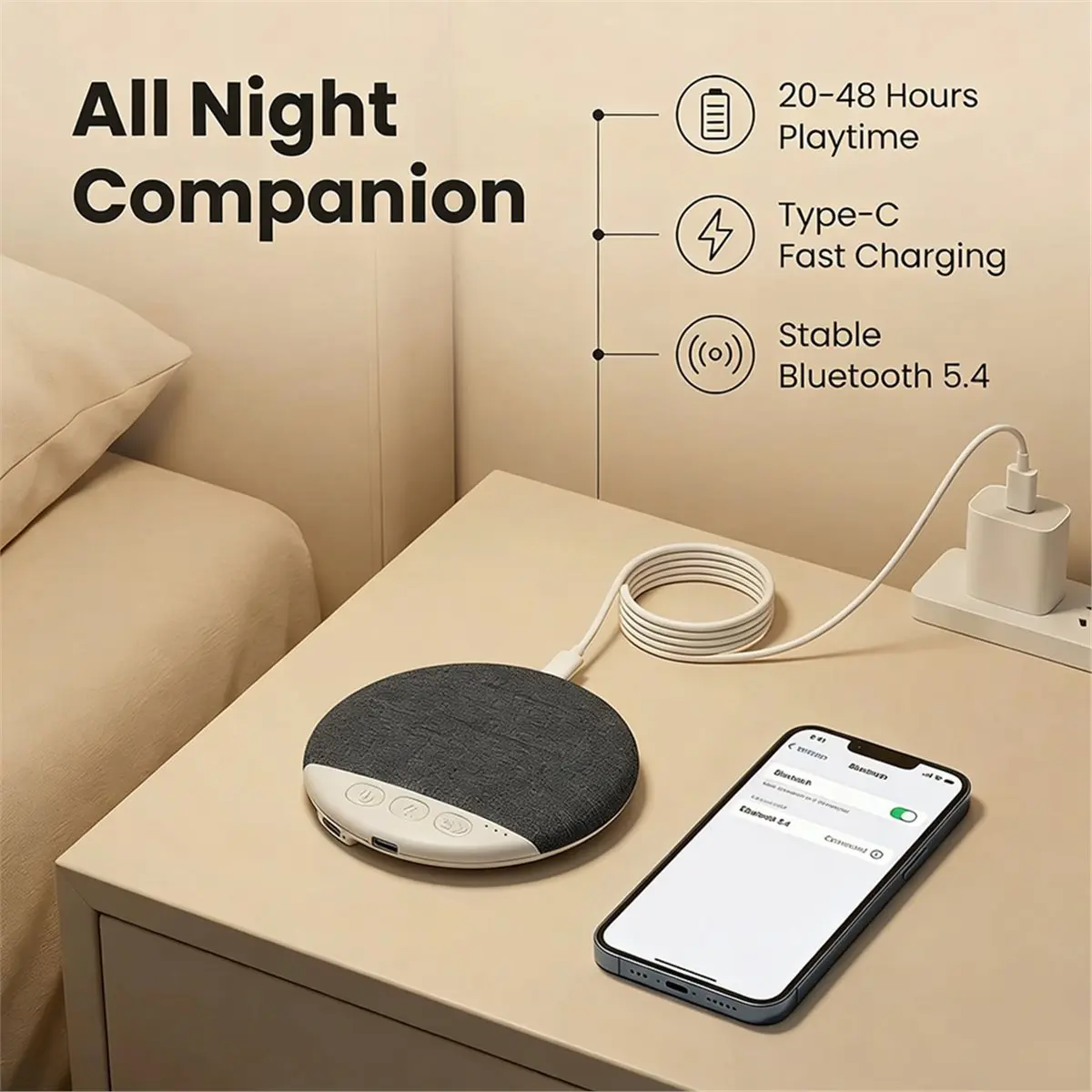 Under Pillow Sleep Speaker BT5.4 Private Audio Machine for Sleeping Portable Night Rest Gadget Bedside Music Aid