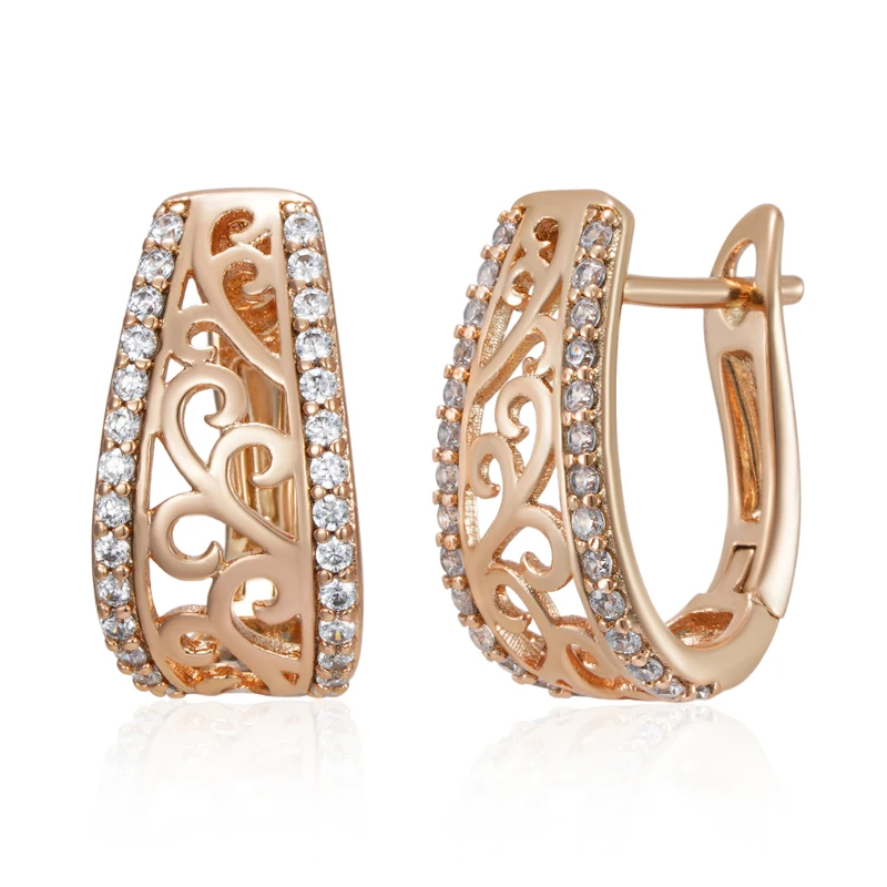Kienl Hot 585 Rose Gold Color English Earrings for Women Vintage Glossy Metal Natural Zircon Accessories Trend Daily Jewelry