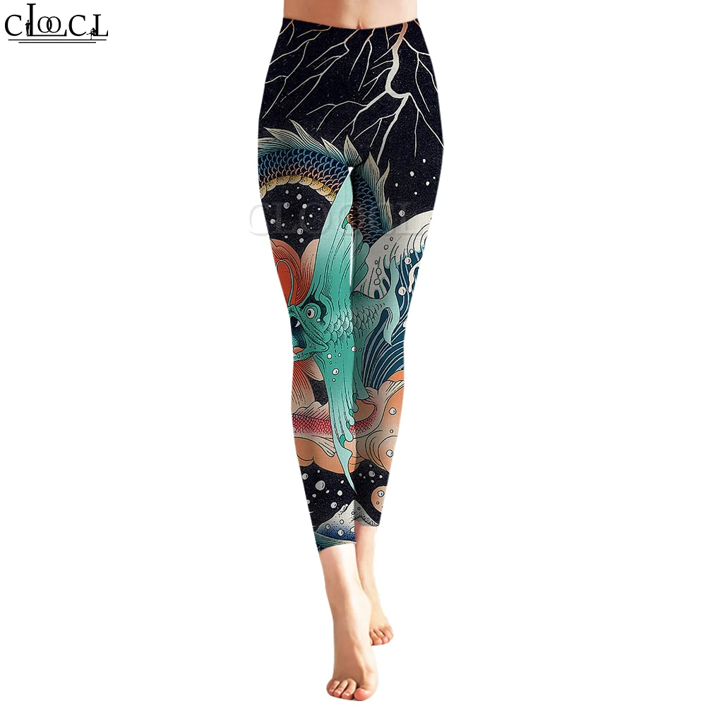 Cloocl moda feminina legging ukiyo-e padrão 3d impresso calças para treino feminino push up jogging cintura alta calças de yoga